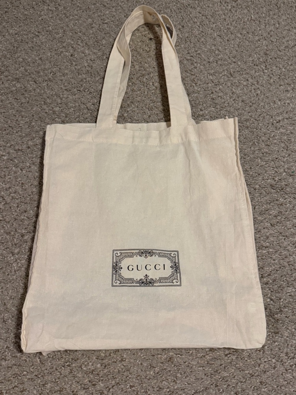 Gucci Cream Canvas Tote with Logo Plaque